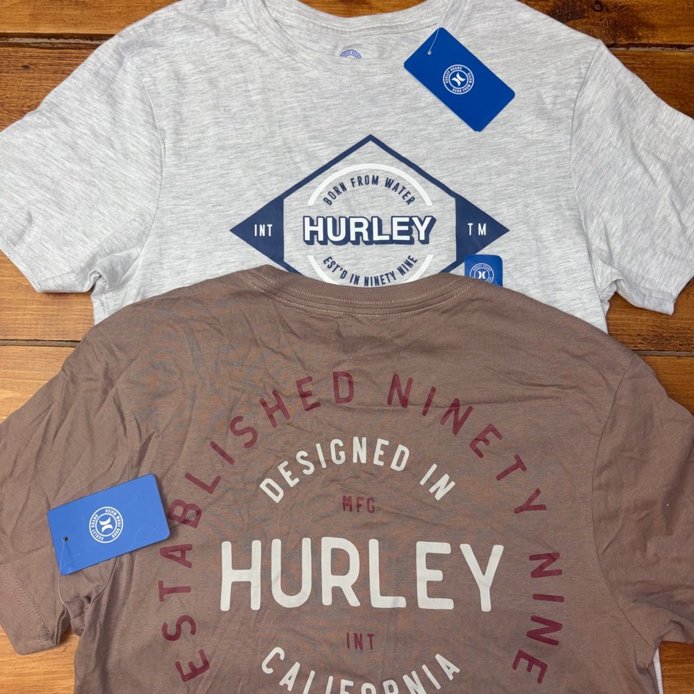 Hurley Graphic Tee Lot x2‎ Mens XS Gray Brown Short Sleeve Crew Neck T-Shirt NEW